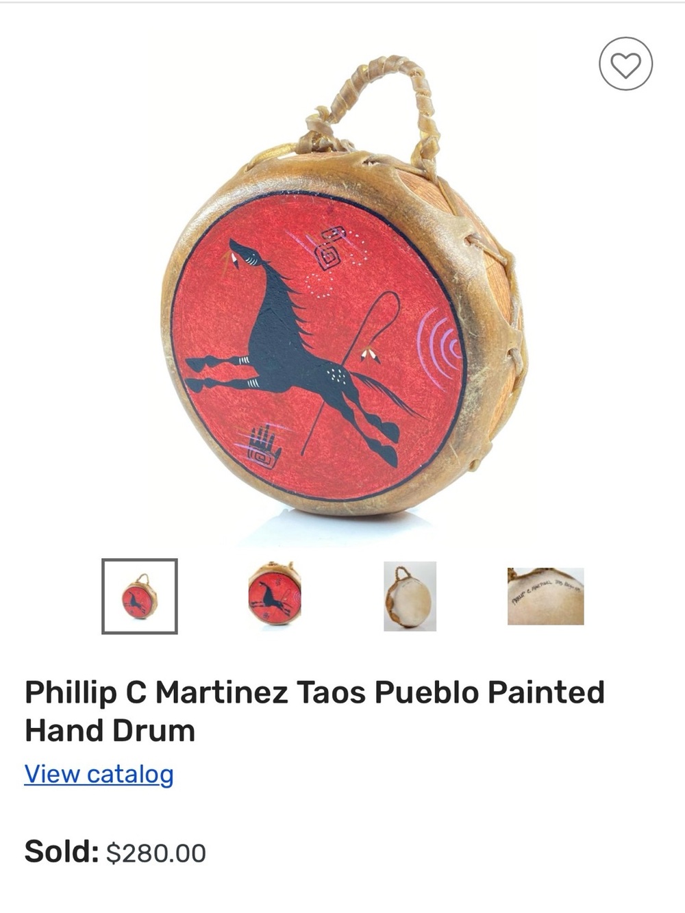 Hand-Painted Native Style Hand Drum with Leaping Horse